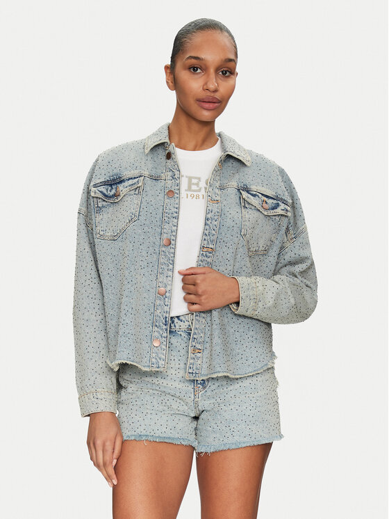 Guess Guess Jeansová bunda W5GN90 D5LQ2 Modrá Regular Fit