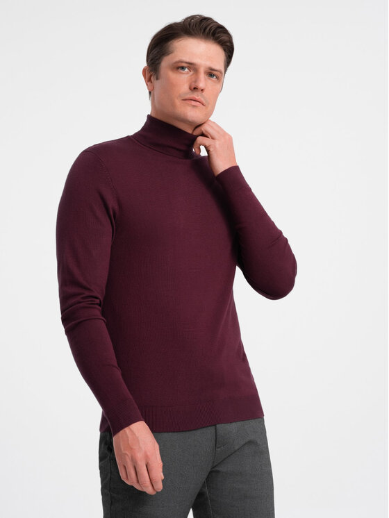 Ombre Ombre Sweter OM-SWTN-0101 Bordowy Regular Fit