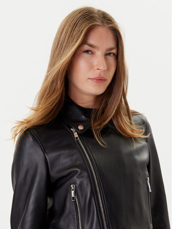 BOSS BOSS Usnjena jakna Sayuri 50548471 Črna Regular Fit