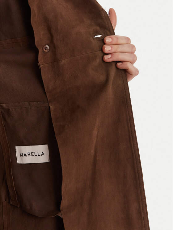 Marella Marella Płaszcz skórzany Oblare 2613441091 Brązowy Regular Fit