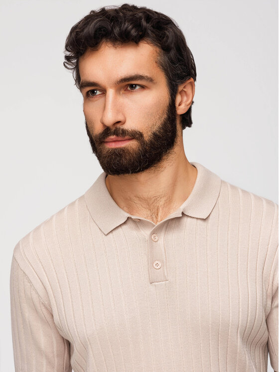 Ombre Ombre Polo OM-POSS-0169 Beżowy Slim Fit