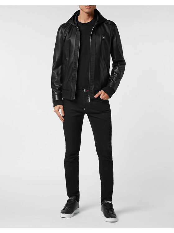 PHILIPP PLEIN PHILIPP PLEIN Kožená bunda 381 Černá Regular Fit