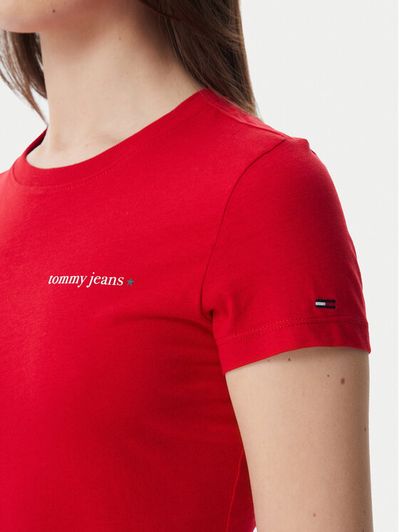 Tommy Jeans Tommy Jeans Majica Ess Logo DW0DW23479 Temno rdeča Slim Fit