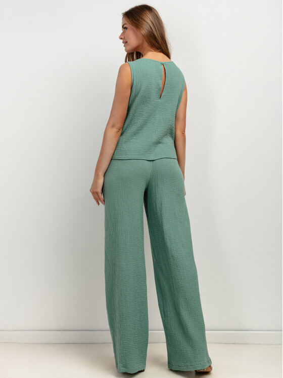 Tessita Tessita Spodnie materiałowe T428/4/XS Zielony Wide Leg