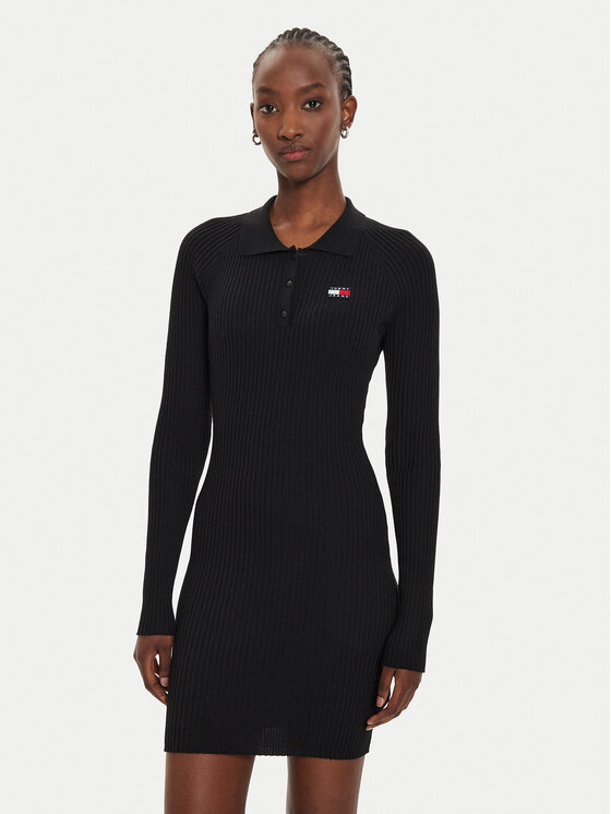 Tommy Jeans Tommy Jeans Kötött ruha DW0DW18734 Fekete Slim Fit