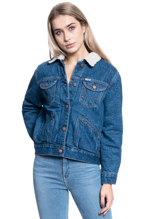 Wrangler Wrangler Kurtka damska SHERPA Niebieski Regular Fit