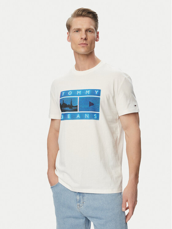 Tommy Jeans Tommy Jeans Majica Photo Flag DM0DM23191 Bela Regular Fit
