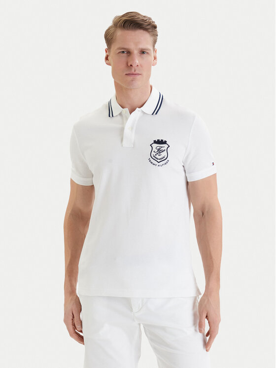 Tommy Hilfiger Tricou polo Badge MW0MW43061 Alb Regular Fit