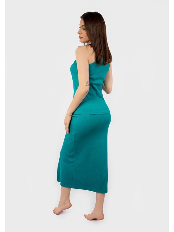 DKaren Sport DKaren Sport Komplet bluzka i spódnica DK-K-P1 Turkusowy Slim Fit