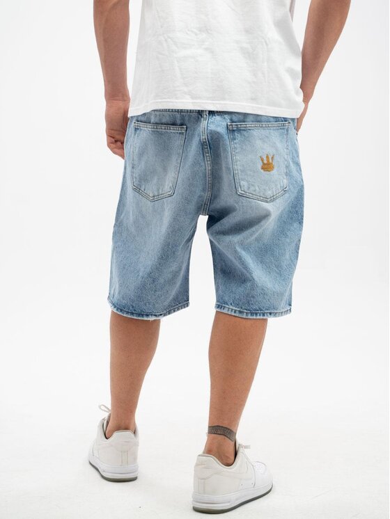 Szorty jeansowe Jigga Wear, Rozmiar 34, Niebieskie, Krótkie Spodenki Jeansowe Męskie Niebieskiee / Złote Jigga Wear Crown 36