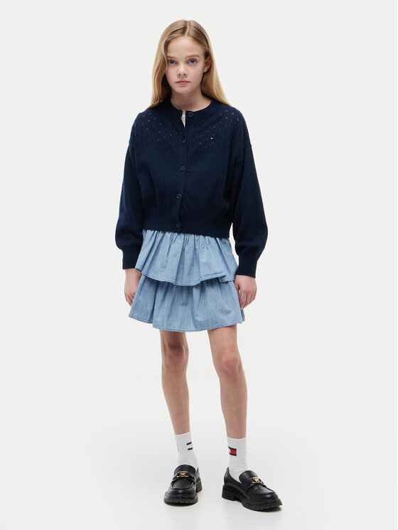 Tommy Hilfiger Tommy Hilfiger Kardigán Pointelle KG0KG09503 Sötétkék Relaxed Fit