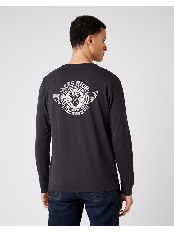 Wrangler Wrangler T-Shirt LS BIKER TEE Czarny Regular Fit