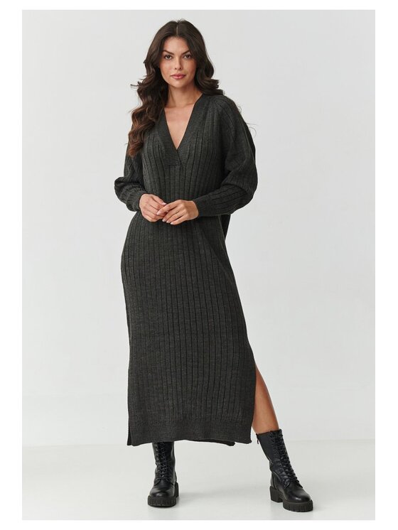Makadamia Makadamia Sukienka dzianinowa S161 Szary A-Line Fit