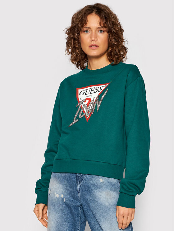 guess satin logo crew sweatshirt