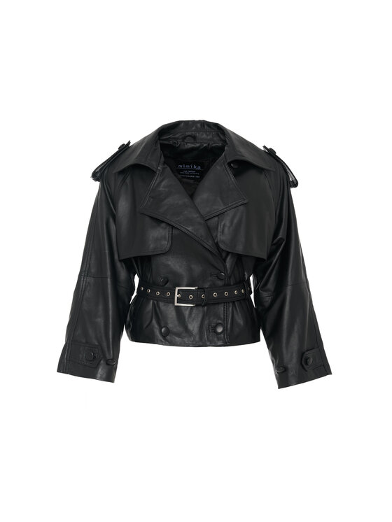 Mimika Mimika Kurtka skórzana lenny 2.0 krótki trench absolute black Czarny Oversize