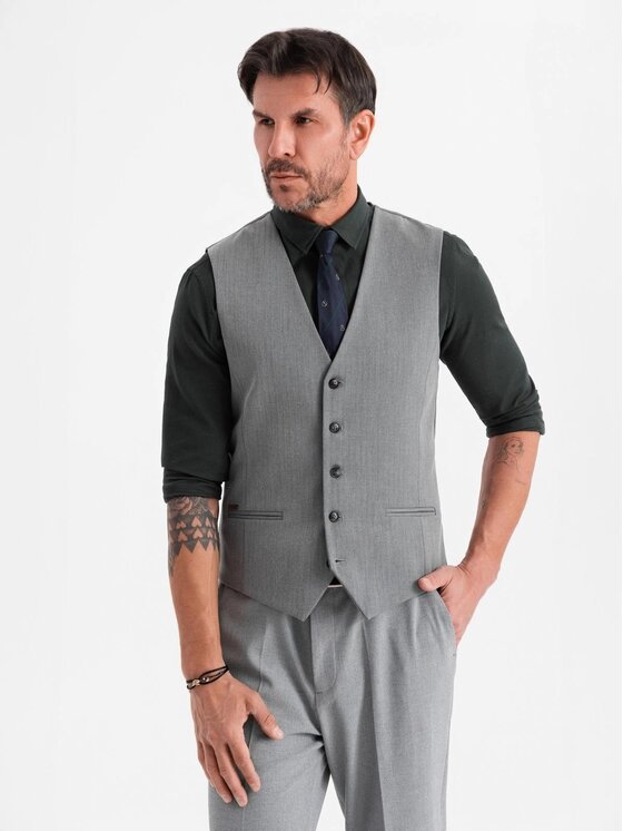 Ombre Ombre Kamizelka garniturowa OM-BLZV-0143 Szary Slim Fit