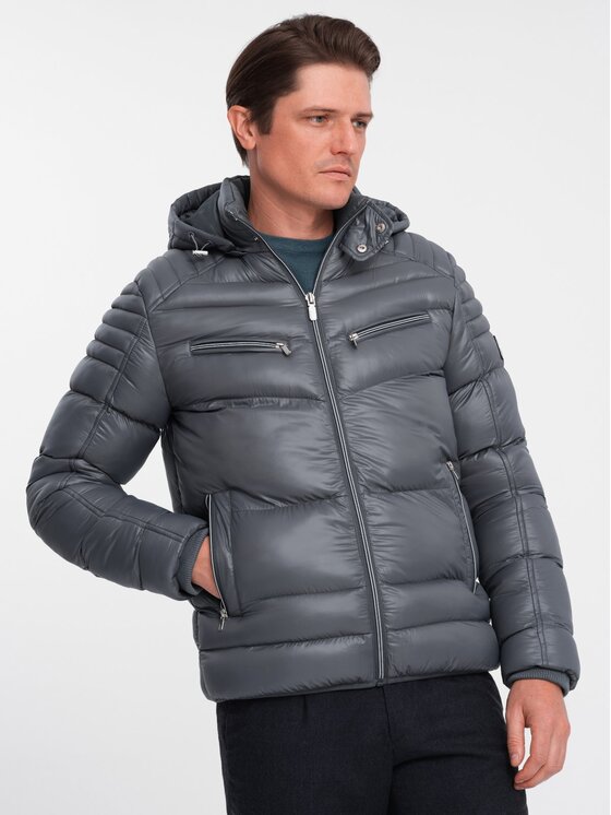 Ombre Ombre Kurtka zimowa OM-JAHP-22FW-010 Szary Regular Fit