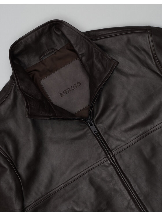 Borgio Borgio Kurtka skórzana itri_br Brązowy Slim Fit
