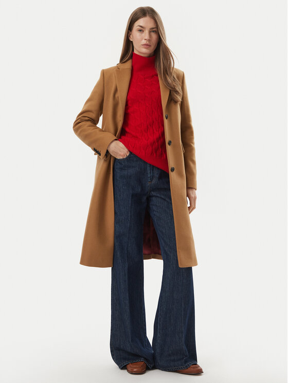 Tommy Hilfiger Tommy Hilfiger Vlnený kabát WW0WW51106 Hnedá Slim Fit