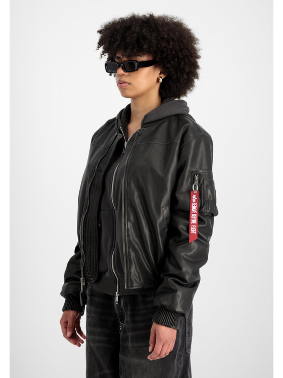 Alpha Industries Alpha Industries Kurtka bomber MA-1 Faux Leather Vintage Bomber Jacket Women Czarny Regular Fit