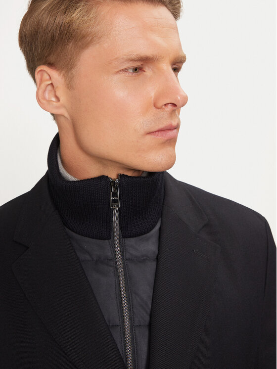 BOSS Boss Płaszcz wełniany H-Hyde 50502255 Granatowy Slim Fit