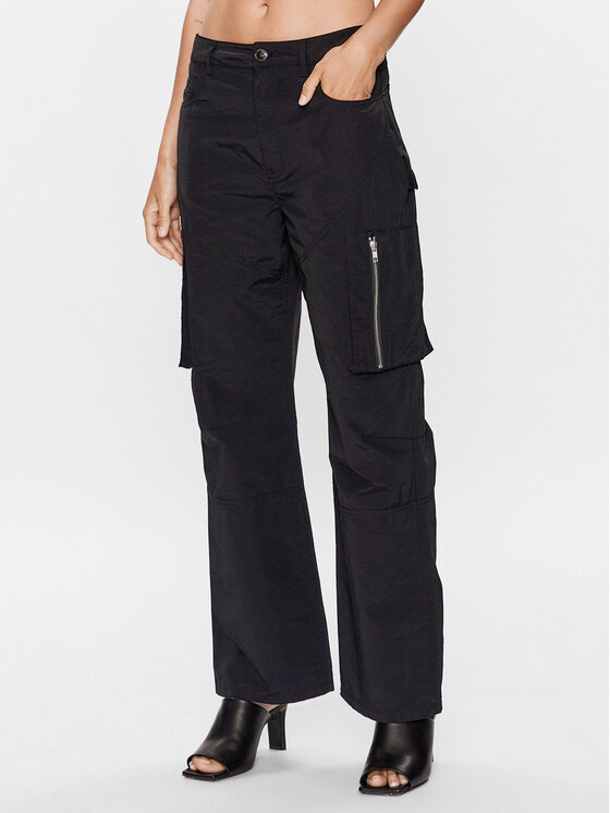 Herskind Herskind Kalhoty z materiálu Tilly 4851798 Černá Oversize