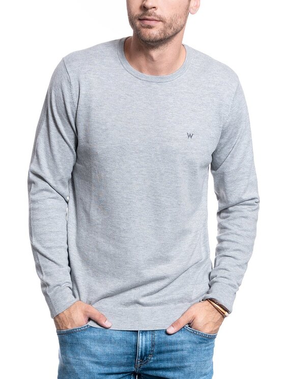 Wrangler Wrangler Sweter CREWNECK KNIT Szary Regular Fit