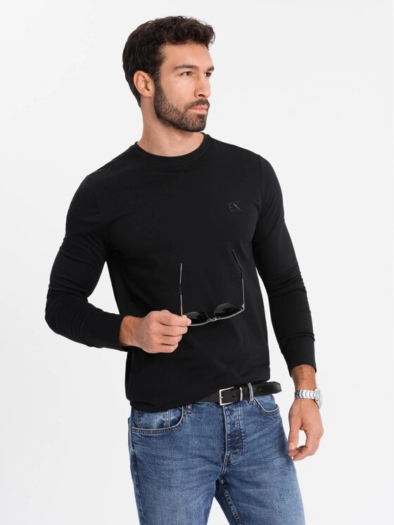 Ombre Ombre Longsleeve OM-LSBC-0124 Czarny Slim Fit