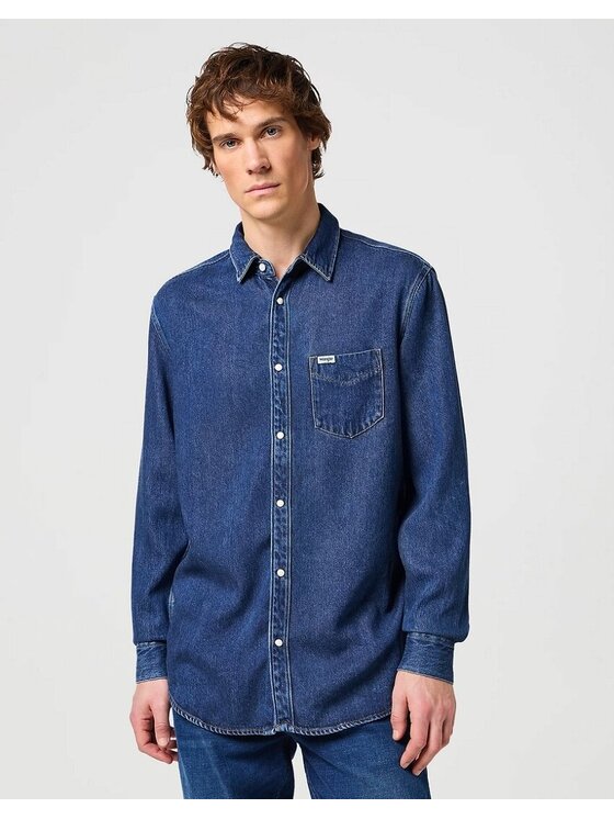 Wrangler Wrangler Koszula LS 1 PKT SHIRT Niebieski Regular Fit