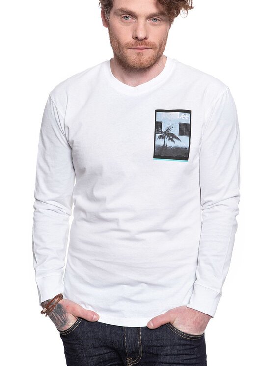 Lee Lee T-shirt LS GRAPHIC CREW Bianco Regular Fit