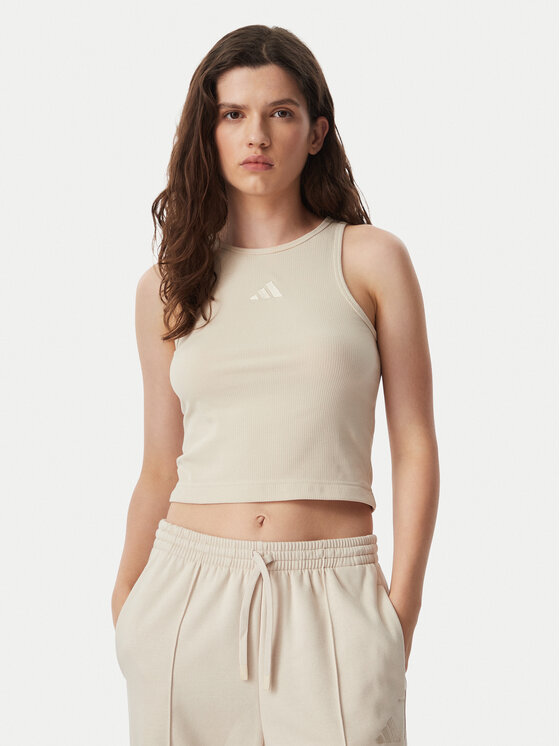 adidas adidas топ Kit Small Logo Rib Tank KS7834 Кремав Slim Fit
