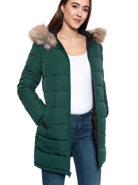 Wrangler Wrangler Kurtka damska LONG PUFFER Zielony Slim Fit