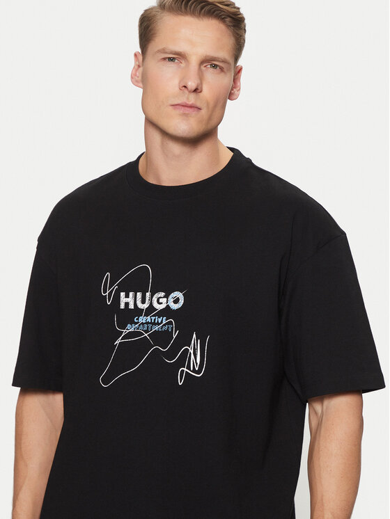 HUGO HUGO Marškinėliai Nabion 50530441 Juoda Loose Fit