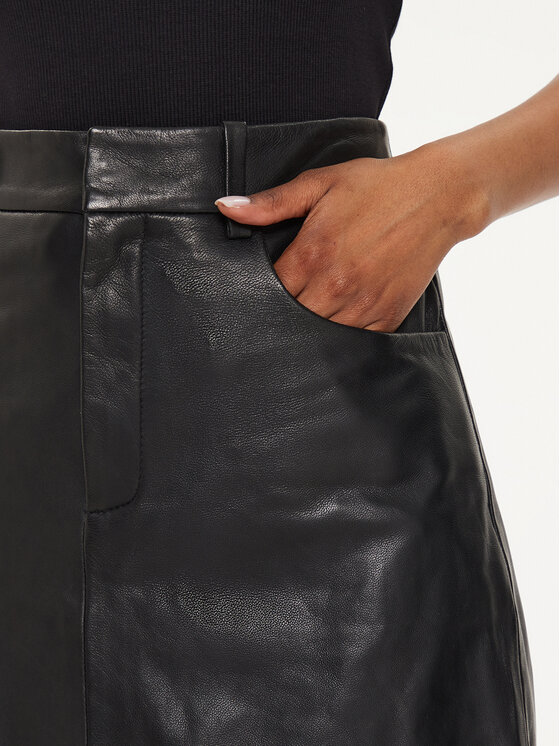 Gestuz Gestuz Lederrock Olivi 10908765 Schwarz Regular Fit