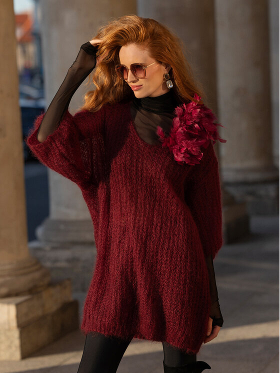 Miss LK Miss LK Kardigan MISSLKS Bordowy Oversize