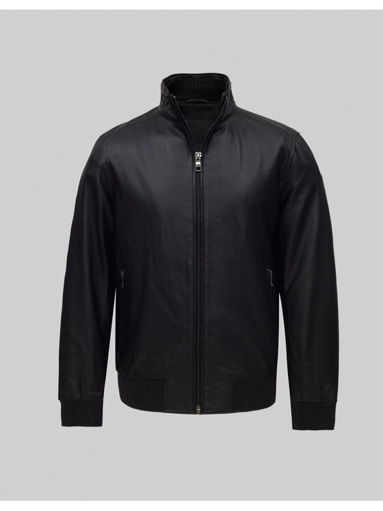 Borgio Borgio Kurtka skórzana asiago_c Czarny Slim Fit