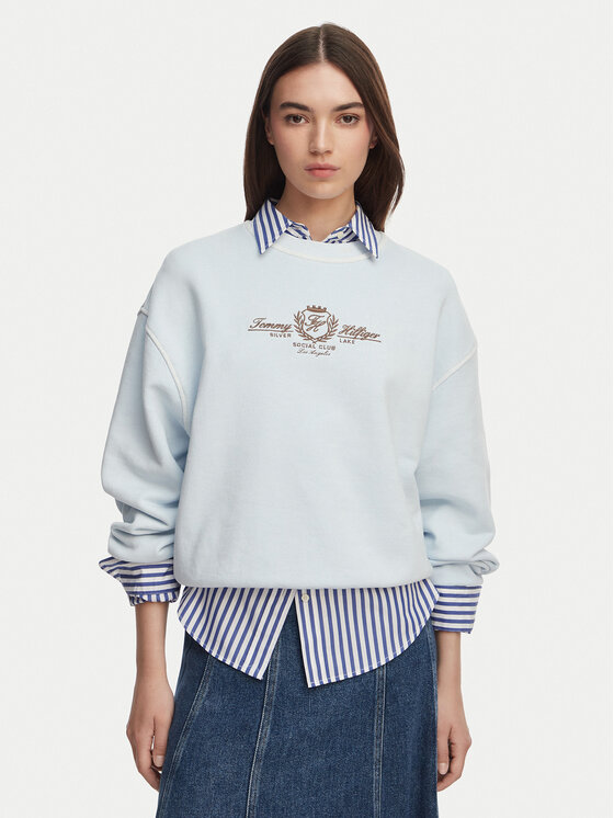 Tommy Hilfiger Hanorac Crest Embroidery WW0WW48733 Albastru deschis Relaxed Fit