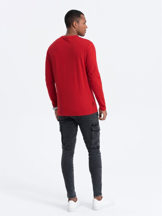 Ombre Ombre Longsleeve OM-LSBL-0106 Czerwony Regular Fit