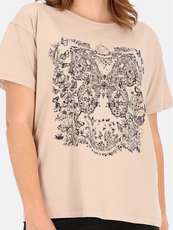 Perso Perso T-Shirt TCE240246F Beżowy Regular Fit