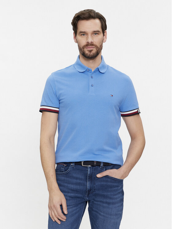Tommy Hilfiger Tricou polo Monotype Flag MW0MW33585 Albastru Slim Fit