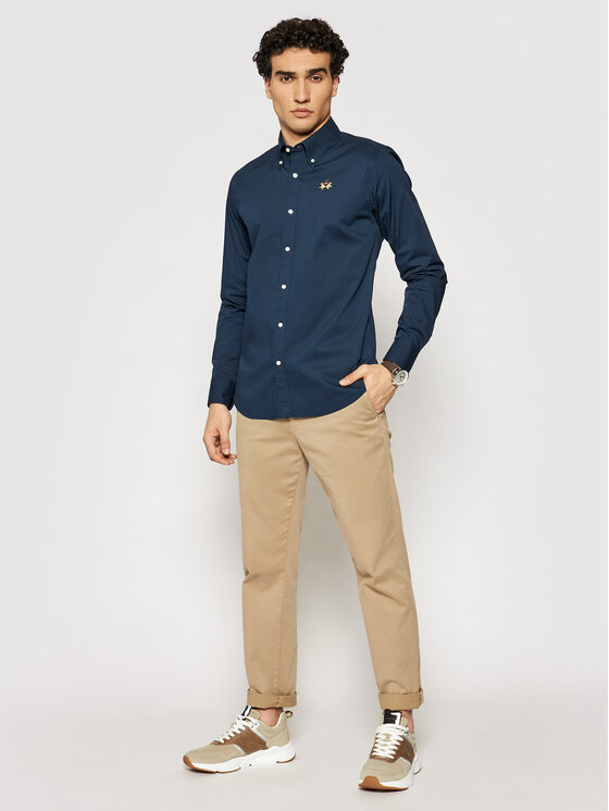La Martina La Martina Marškiniai CCMC02 PP003 Tamsiai mėlyna Slim Fit