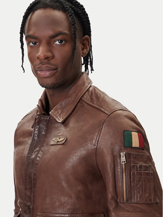 Aeronautica Militare Aeronautica Militare Geacă de piele 252PN0963U100839 Maro Regular Fit