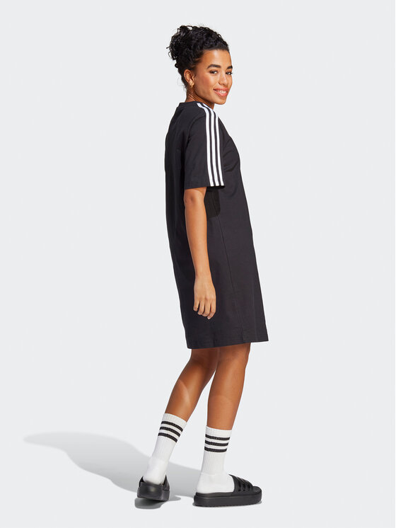 adidas adidas Sukienka codzienna Essentials 3-Stripes Single Jersey Boyfriend Tee Dress HR4923 Czarny Loose Fit