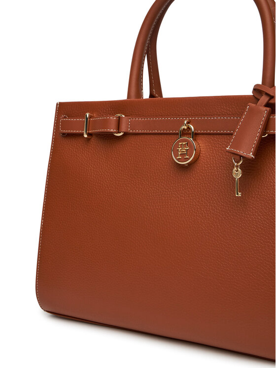 Tommy Hilfiger Tommy Hilfiger Torbica American Icon Tote Leather AW0AW17185 Smeđa
