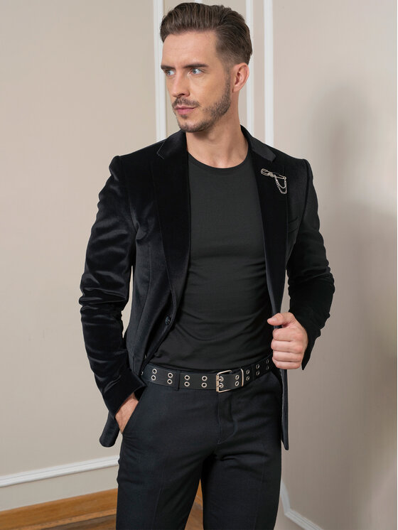 VILLARO VILLARO Marynarka MAR106 Czarny Slim Fit