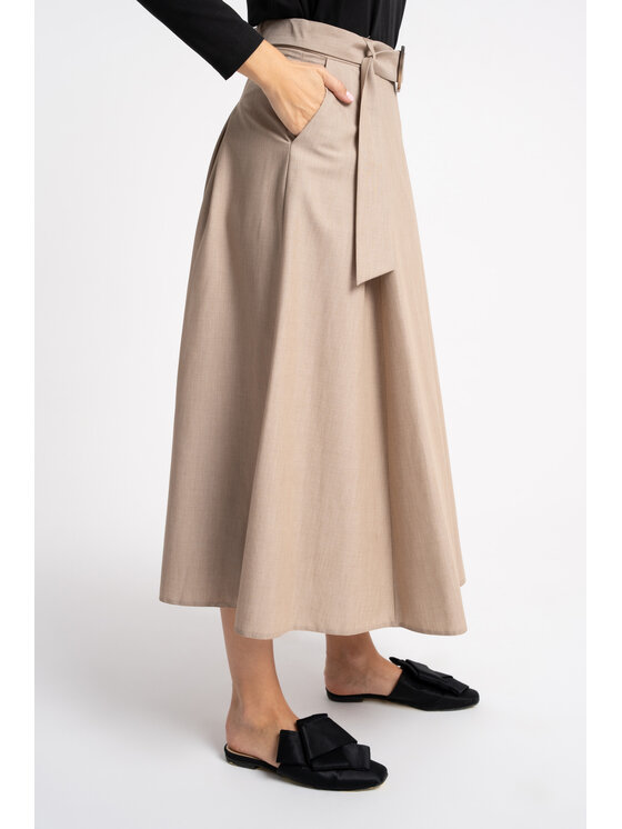 CLICK CLICK Midi sukně 70-752 Tmavě béžová Flare Fit