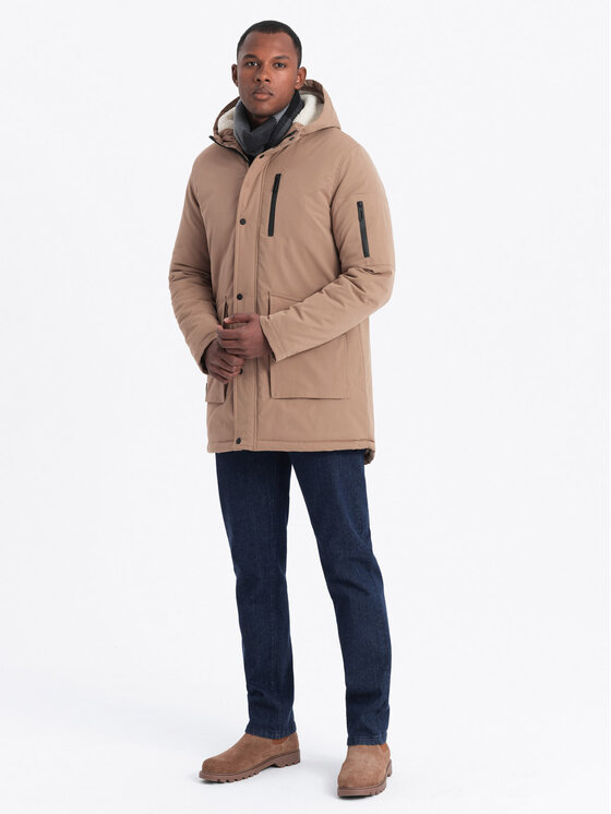 Ombre Ombre Parka 1OM-JALJ-018 Beżowy Regular Fit
