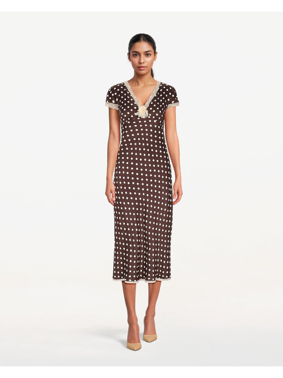 Castellani Castellani Sukienka codzienna Polka Brązowy Regular Fit