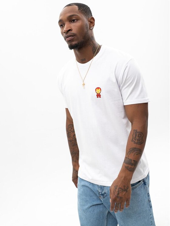 Marvel Marvel T-Shirt Koszulka Z Krótkim Rękawem Męska Biała Marvel Comics Iron Man L Biały Regular Fit