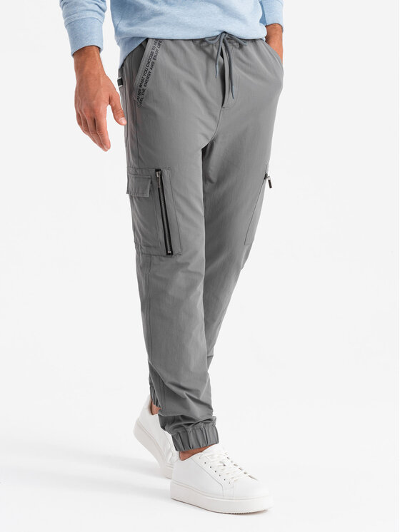 Ombre Ombre Joggers kalhoty OM-PAJO-0200 Šedá Regular Fit